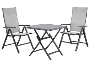 LIVARNO® Alu-Set »Houston«, 3-teilig - Klapptisch & 2 Klappsessel, hellgrau-meliert
