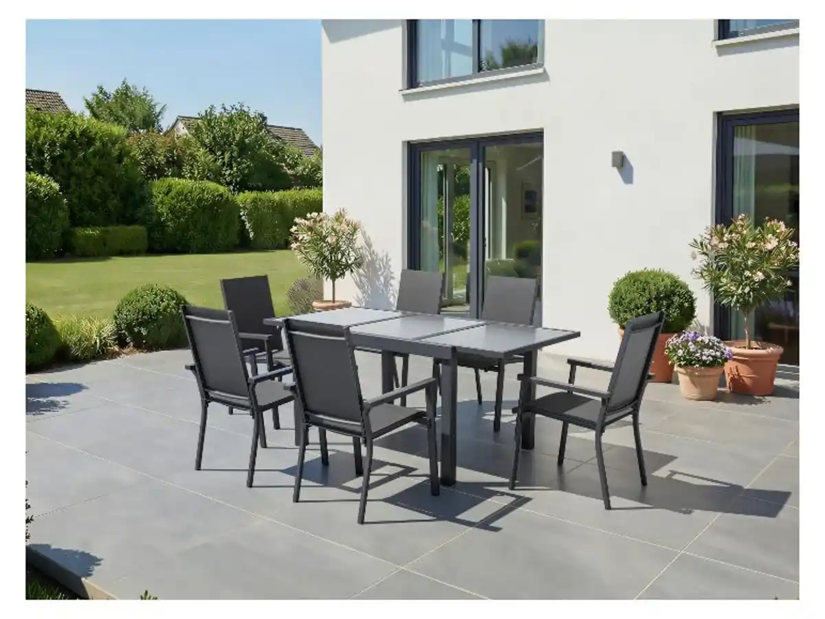 Bild 2 von LIVARNO® Alu-Set »Houston«, 7-teilig - Ausziehtisch & 6 Stapelsessel, anthrazit