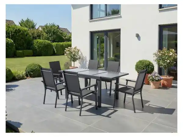 Bild 2 von LIVARNO® Alu-Set »Houston«, 7-teilig - Ausziehtisch & 6 Stapelsessel, anthrazit