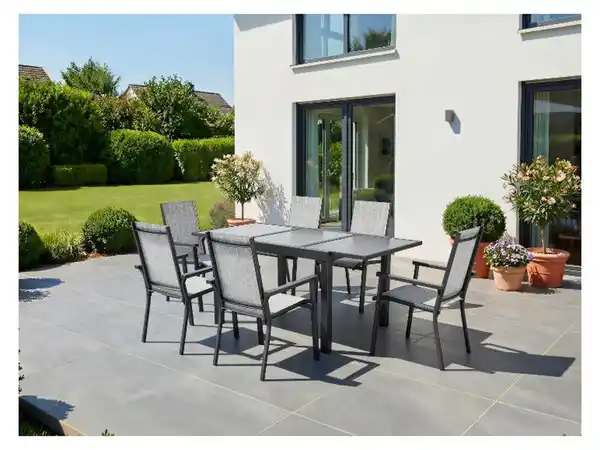 Bild 2 von LIVARNO® Alu-Set »Houston«, 7-teilig - Ausziehtisch & 6 Stapelsessel, hellgrau-meliert