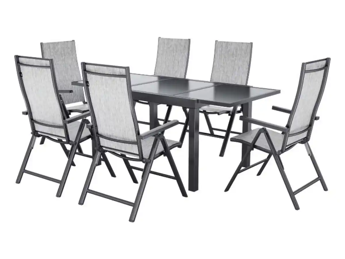 Bild 1 von LIVARNO® Alu-Set »Houston«, 7-teilig - Ausziehtisch & 6 Klappsessel, hellgrau-meliert