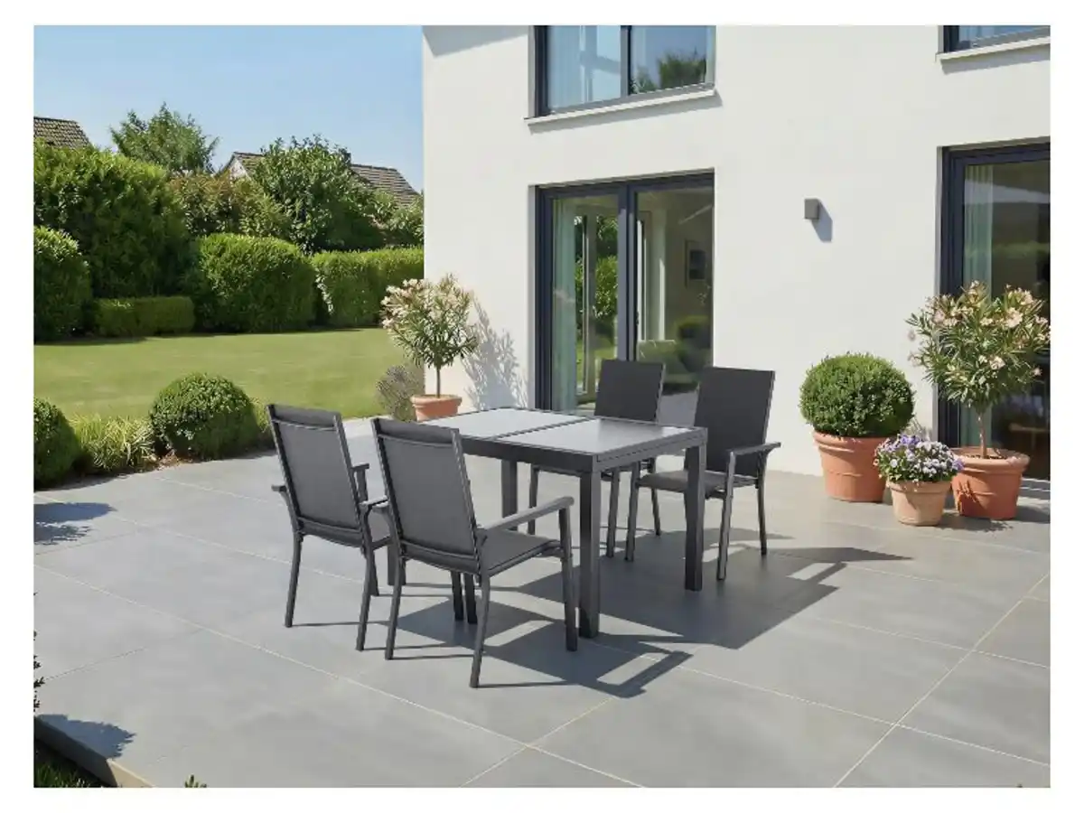 Bild 2 von LIVARNO® Alu-Set »Houston« 5-teilig - Ausziehtisch und 4 Stapelsessel, anthrazit
