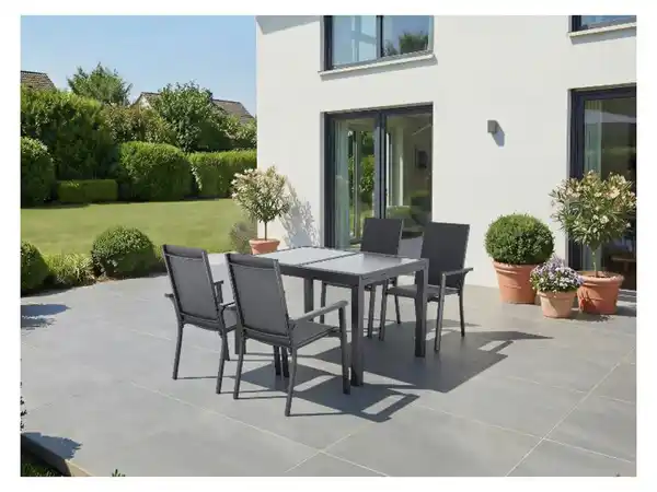 Bild 2 von LIVARNO® Alu-Set »Houston« 5-teilig - Ausziehtisch und 4 Stapelsessel, anthrazit