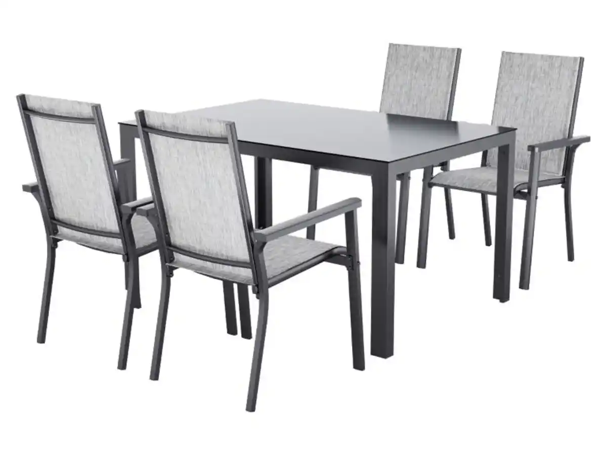 Bild 1 von LIVARNO® Alu-Set »Houston«, 5-teilig - Standardtisch und 4 Stapelsessel, hellgrau-meliert