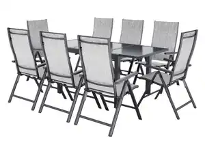 LIVARNO® Alu-Set »Houston«, 9-teilig - Ausziehtisch & 8 Klappsessel, hellgrau-meliert