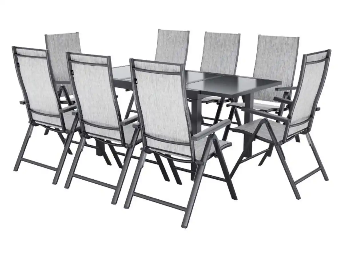 Bild 1 von LIVARNO® Alu-Set »Houston«, 9-teilig - Ausziehtisch & 8 Klappsessel, hellgrau-meliert