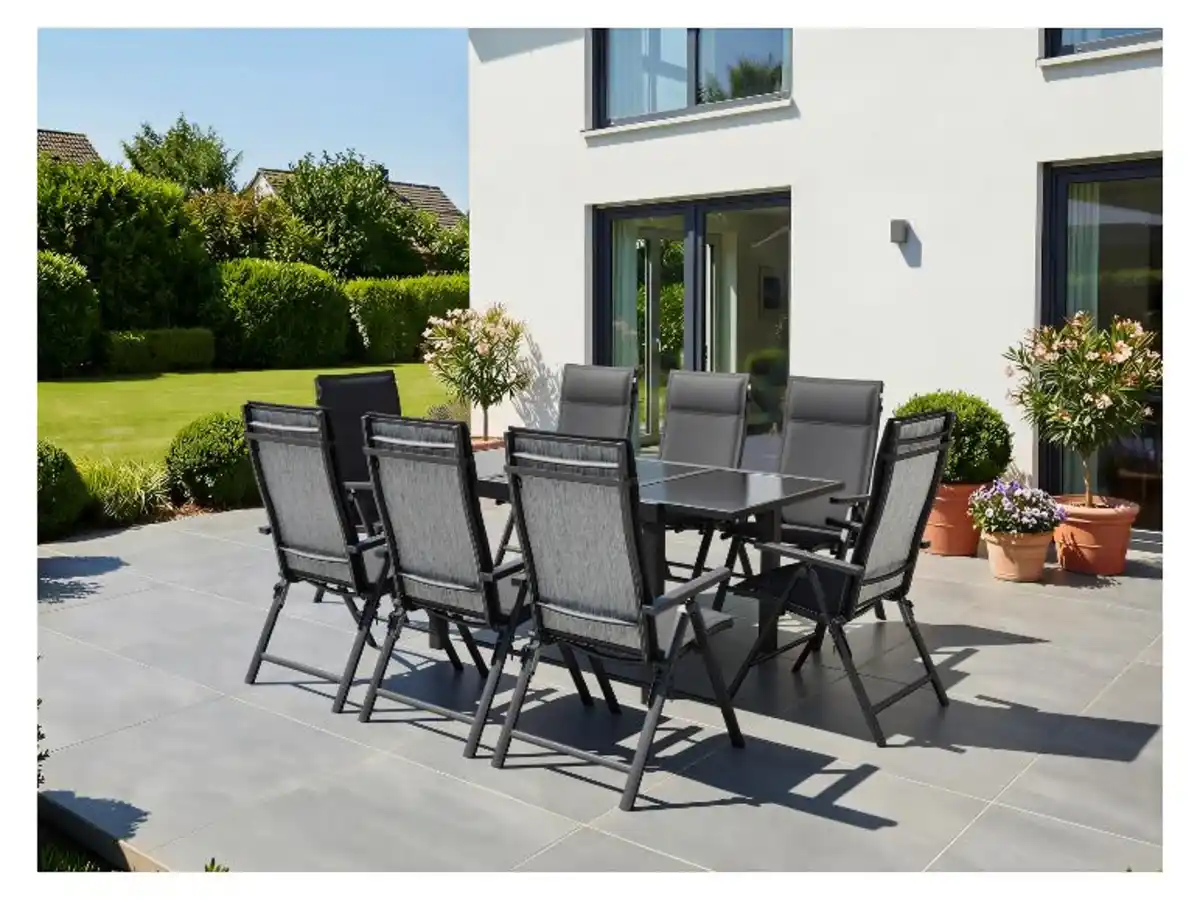 Bild 2 von LIVARNO® Alu-Set »Houston«, 9-teilig - Ausziehtisch & 8 Klappsessel, hellgrau-meliert