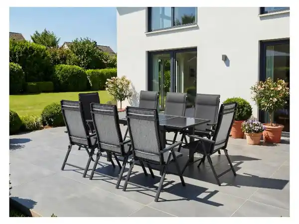 Bild 2 von LIVARNO® Alu-Set »Houston«, 9-teilig - Ausziehtisch & 8 Klappsessel, hellgrau-meliert