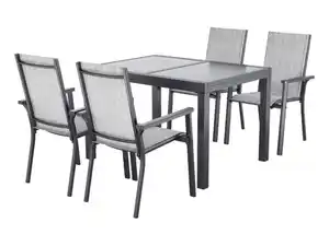 LIVARNO® Alu-Set »Houston«, 5-teilig - Ausziehtisch & 4 Stapelsessel, hellgrau-meliert