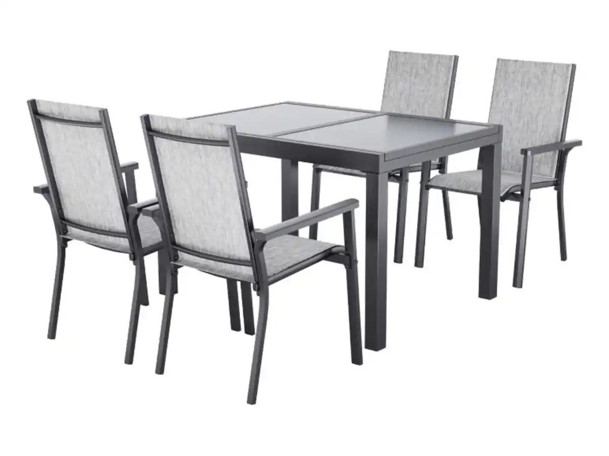 Bild 1 von LIVARNO® Alu-Set »Houston«, 5-teilig - Ausziehtisch & 4 Stapelsessel, hellgrau-meliert