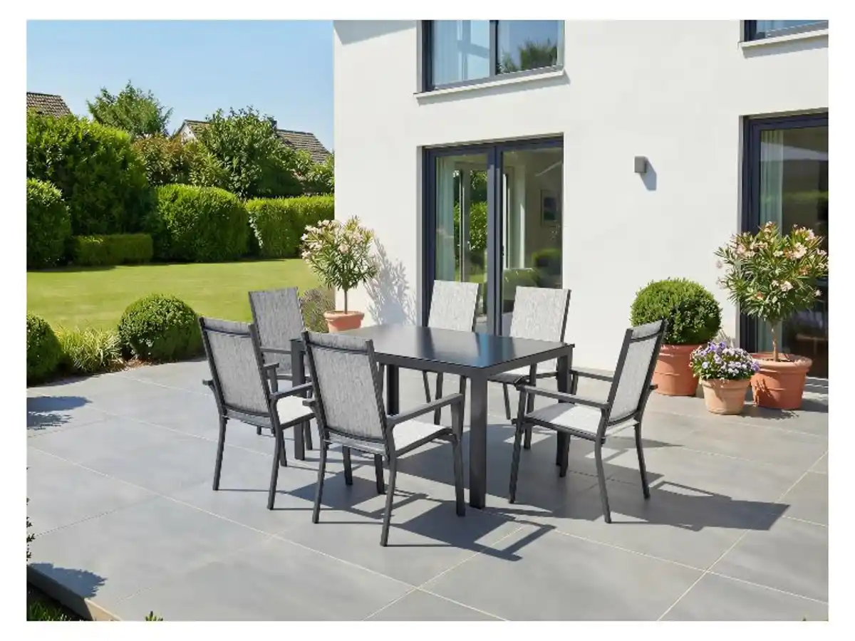 Bild 2 von LIVARNO® Alu-Set »Houston«, 7-teilig - Standardtisch & 6 Stapelsessel, hellgrau-meliert