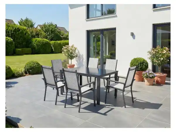 Bild 2 von LIVARNO® Alu-Set »Houston«, 7-teilig - Standardtisch & 6 Stapelsessel, hellgrau-meliert