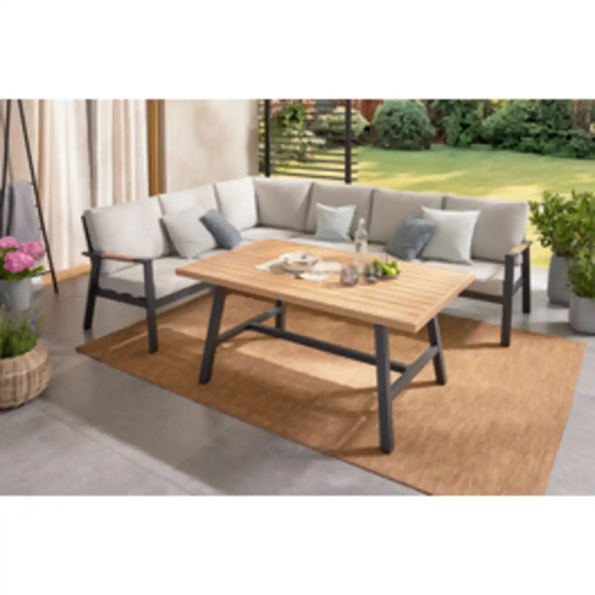 Bild 4 von GARDEN IMPRESSIONS Lounge-Gartenmöbel »Elati Dining Eckset«, 5-tlg, Aluminium, carbon black/valley sand/light teaklook