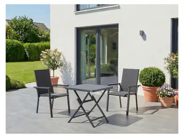 Bild 2 von LIVARNO® Alu-Set »Houston«, 3-teilig - Klapptisch & 2 Stapelsessel, anthrazit