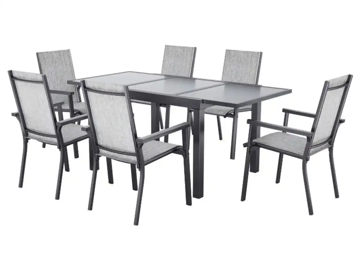 Bild 1 von LIVARNO® Alu-Set »Houston«, 7-teilig - Ausziehtisch & 6 Stapelsessel, hellgrau-meliert