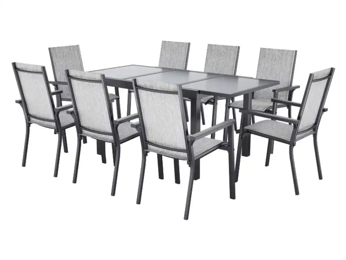 Bild 1 von LIVARNO® Alu-Set »Houston«, 9-teilig - Ausziehtisch & 8 Stapelsessel, hellgrau-meliert