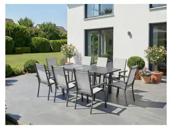 Bild 2 von LIVARNO® Alu-Set »Houston«, 9-teilig - Ausziehtisch & 8 Stapelsessel, hellgrau-meliert