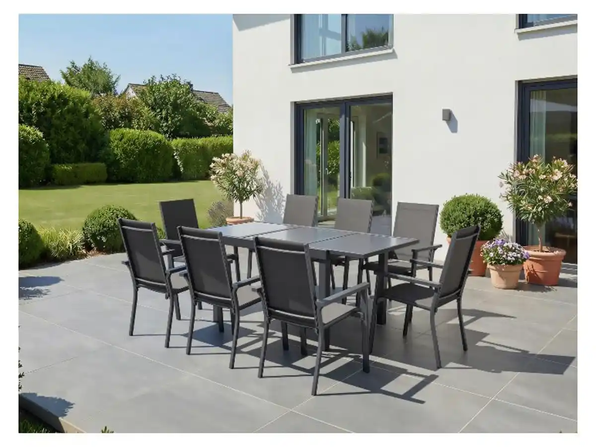 Bild 2 von LIVARNO® Alu-Set »Houston«, 9-teilig - Ausziehtisch & 8 Stapelsessel, grau