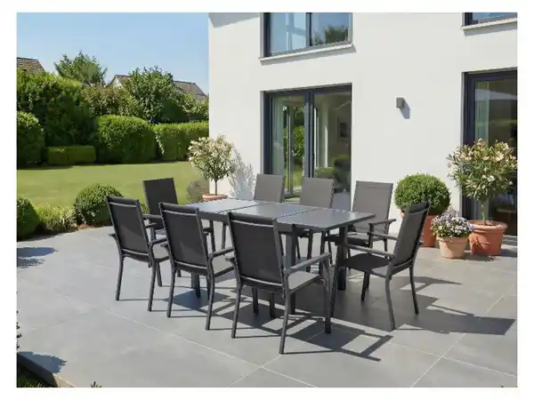 Bild 2 von LIVARNO® Alu-Set »Houston«, 9-teilig - Ausziehtisch & 8 Stapelsessel, grau