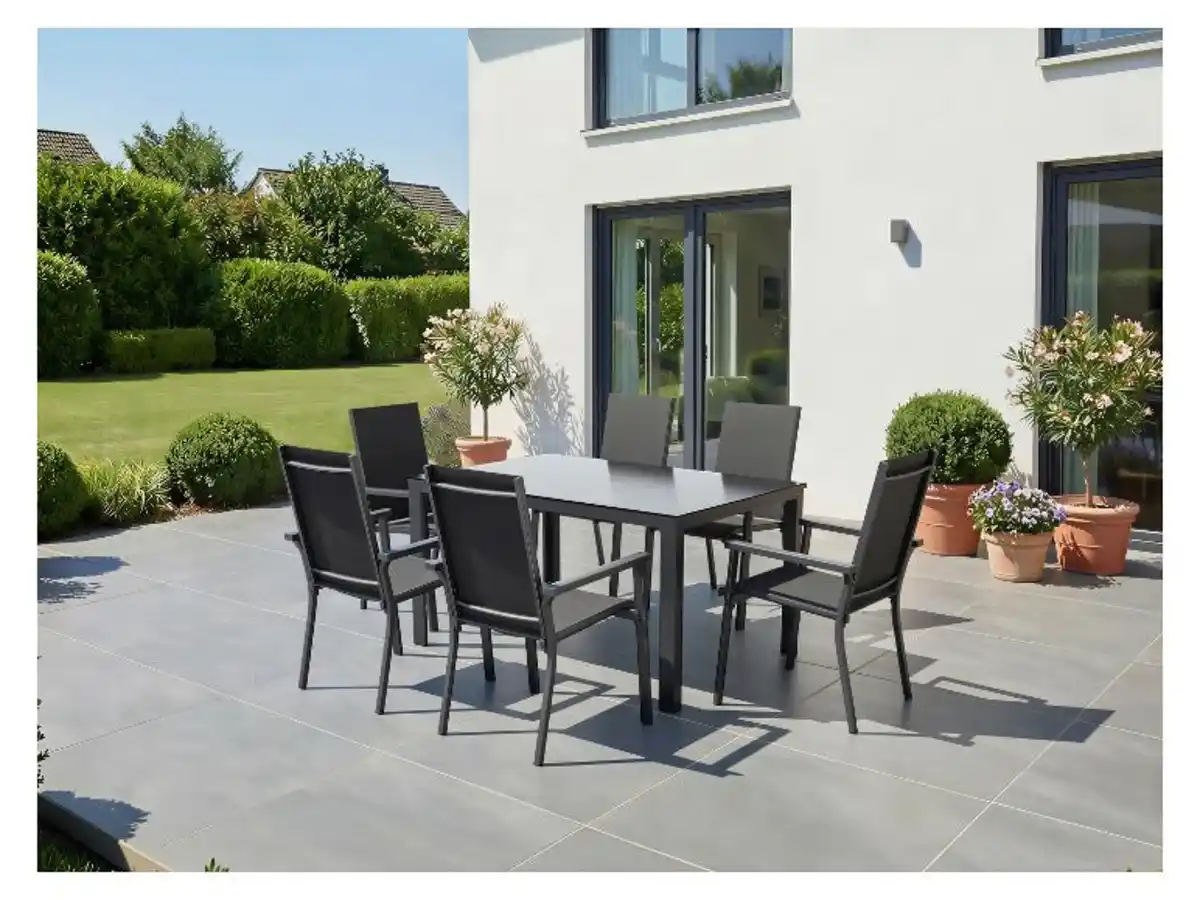 Bild 2 von LIVARNO® Alu-Gartenset »Houston« 7-teilig - Standardtisch und 6 Stapelsessel, anthrazit
