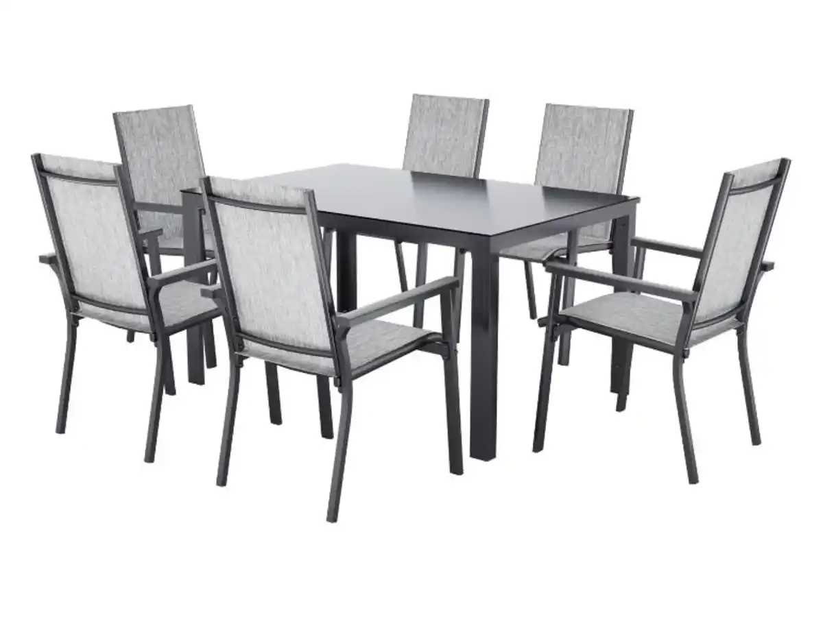 Bild 1 von LIVARNO® Alu-Set »Houston«, 7-teilig - Standardtisch & 6 Stapelsessel, hellgrau-meliert