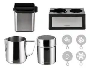 SILVERCREST® Siebträger-Abschlagbox / Tamperstation / Milchkännchen / Kakaostreuer mit Motiven