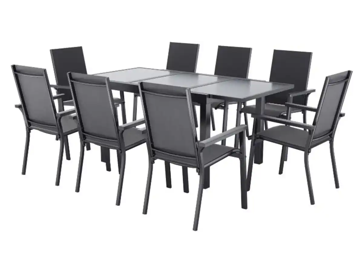 Bild 1 von LIVARNO® Alu-Set »Houston«, 9-teilig - Ausziehtisch & 8 Stapelsessel, grau