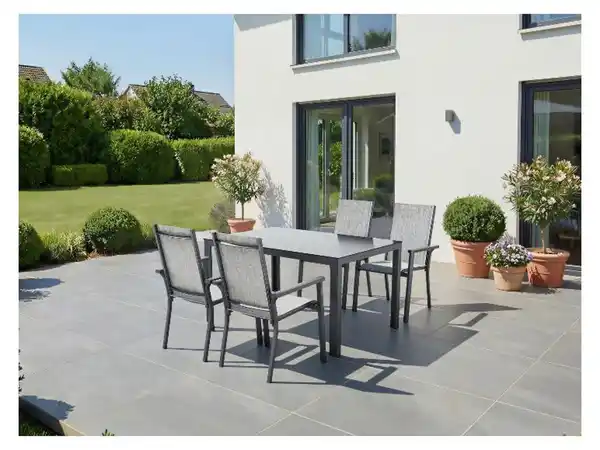 Bild 2 von LIVARNO® Alu-Set »Houston«, 5-teilig - Standardtisch und 4 Stapelsessel, hellgrau-meliert