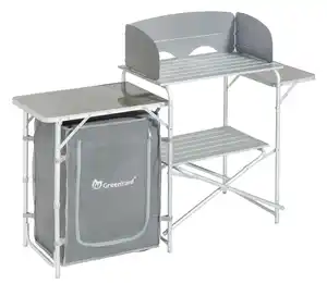 Campingküche mit Windschutz, 2-stufigem Stoffschrank und Lampenständer, ca. 143 x 41 x 80 cm