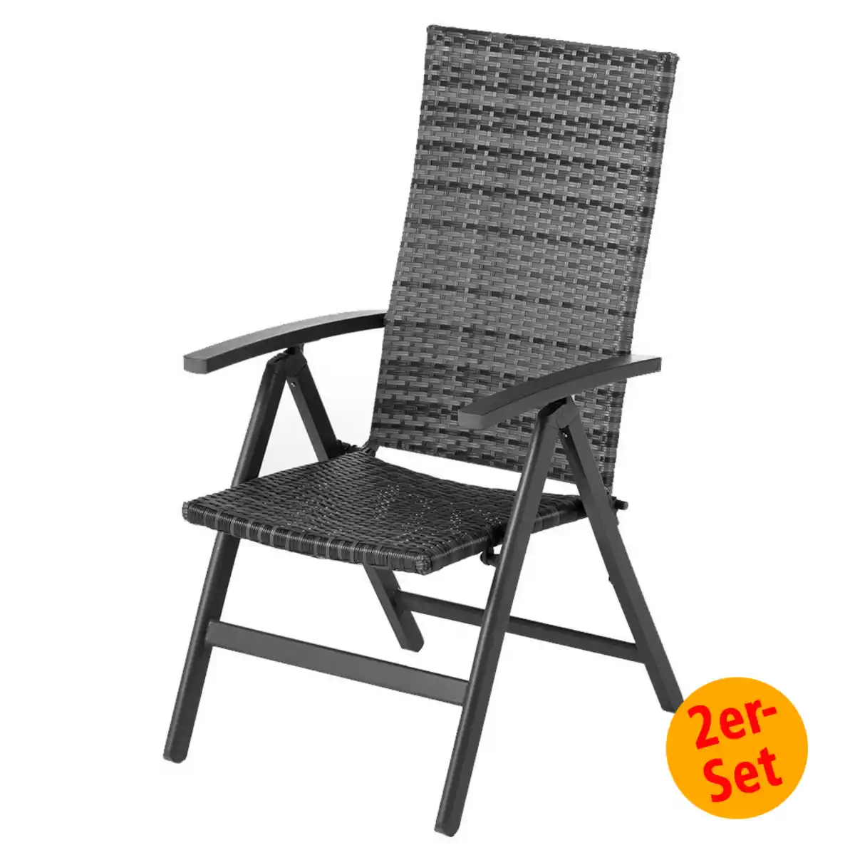 Bild 1 von 2er Set Geflecht-Klappsessel "Genua", Grau-Anthrazit