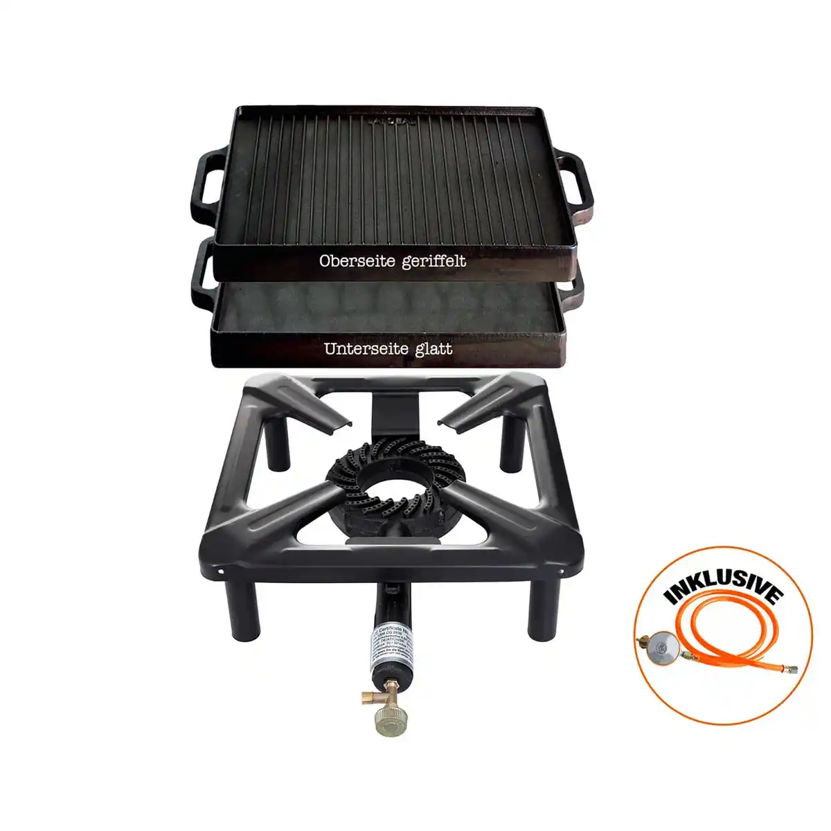 Bild 1 von Hockerkocher mit Gussgrillplatte 32x32 cm - ideal für Camping und Profiköche