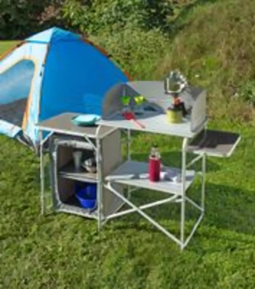 Bild 4 von Campingküche mit Windschutz, 2-stufigem Stoffschrank und Lampenständer, ca. 143 x 41 x 80 cm