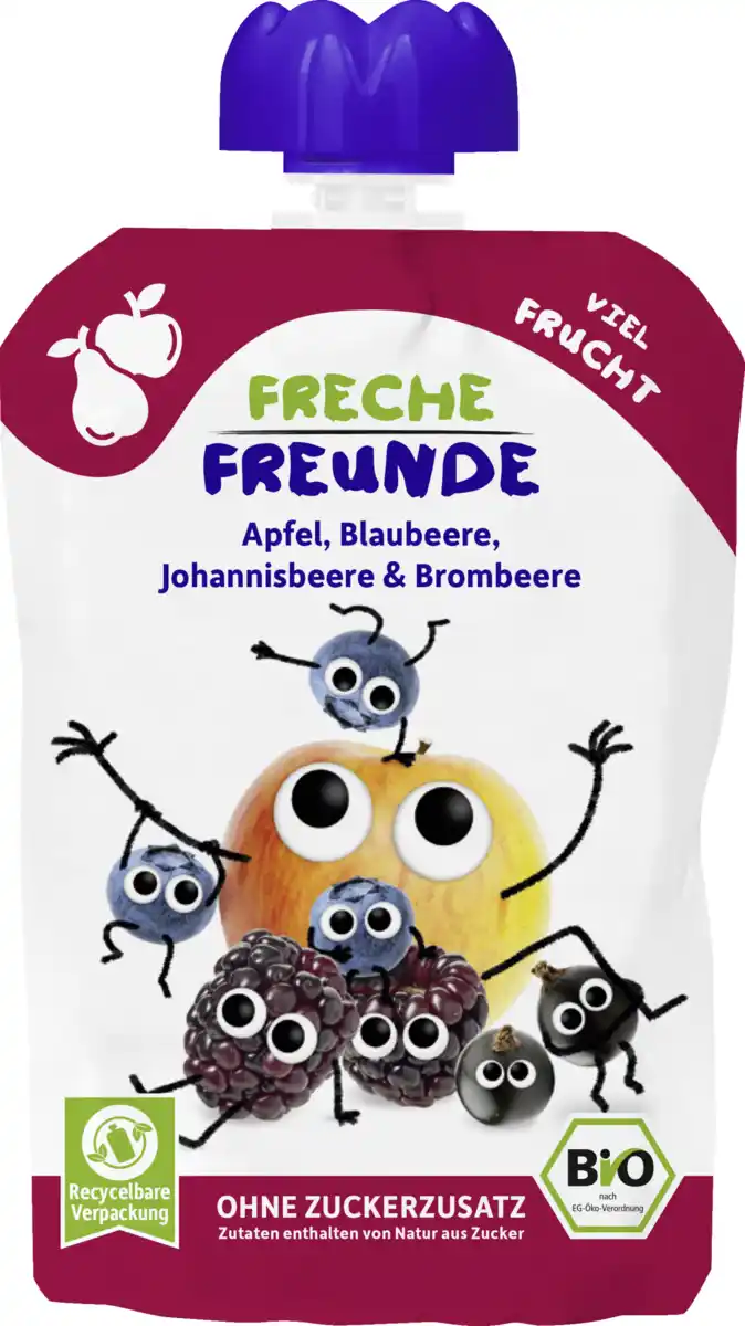 Bild 1 von Freche Freunde Bio Apfel, Blaubeere, Johannisbeere & Brombeere, 100 g
