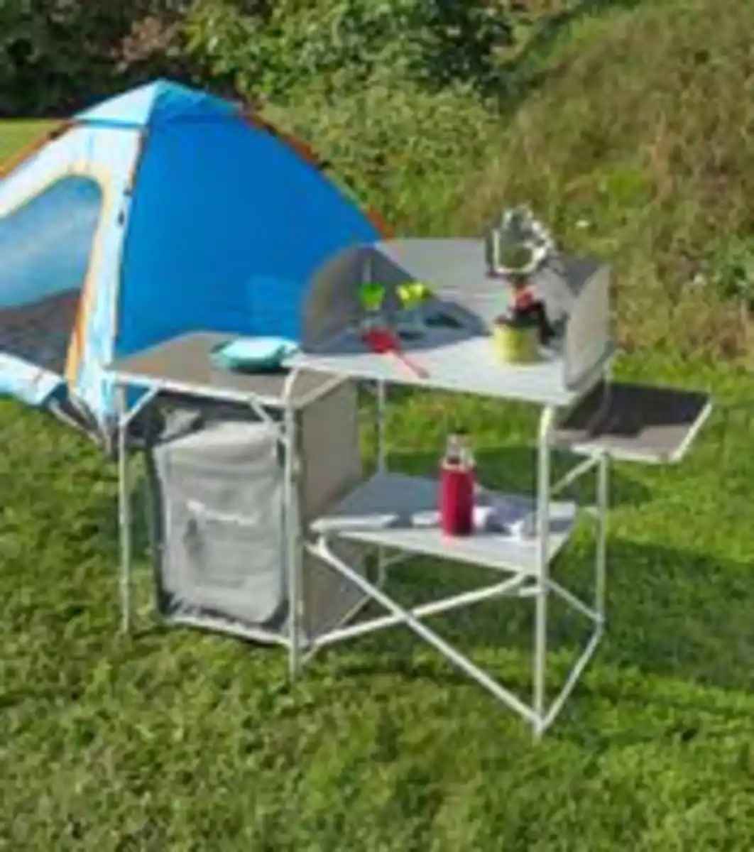 Bild 2 von Campingküche mit Windschutz, 2-stufigem Stoffschrank und Lampenständer, ca. 143 x 41 x 80 cm