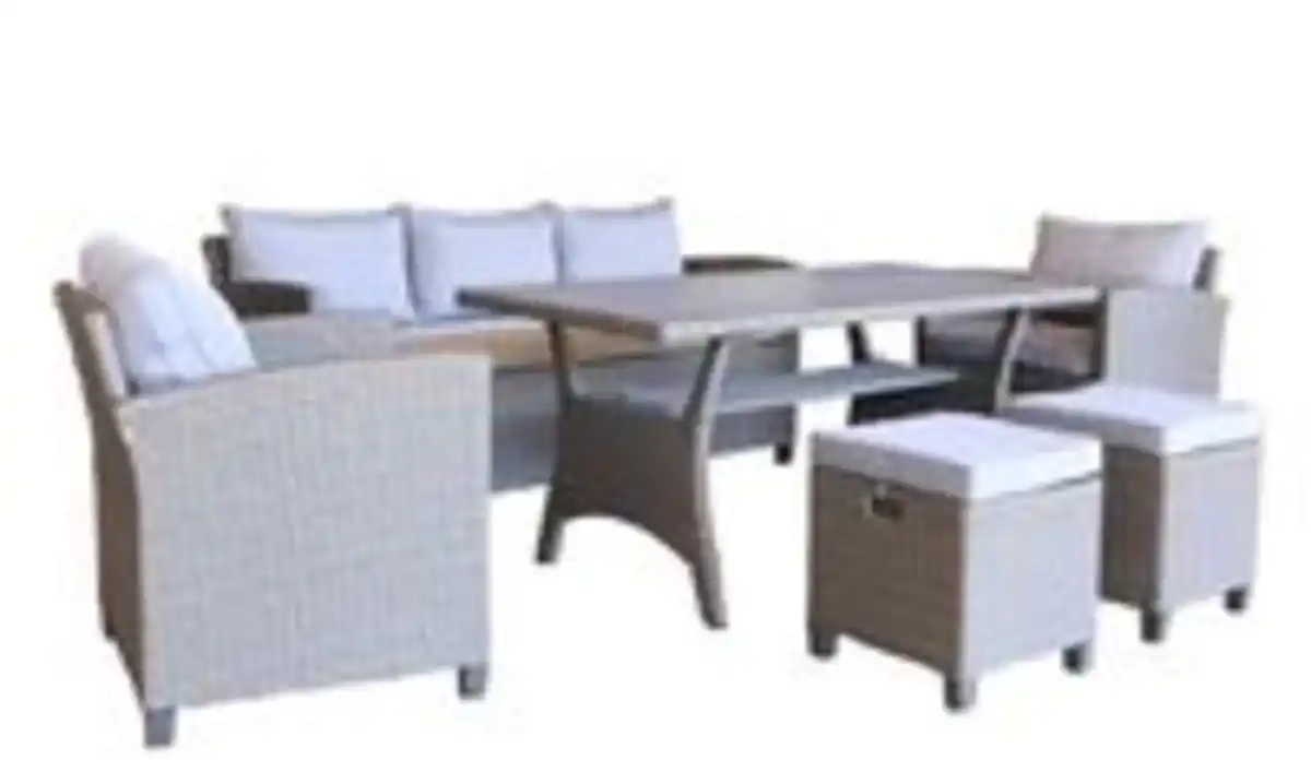 Bild 4 von 16tlg. Rattan Gartenmöbel Outdoor Gartensofa - Gartenset inklusive Kissen - grau meliert