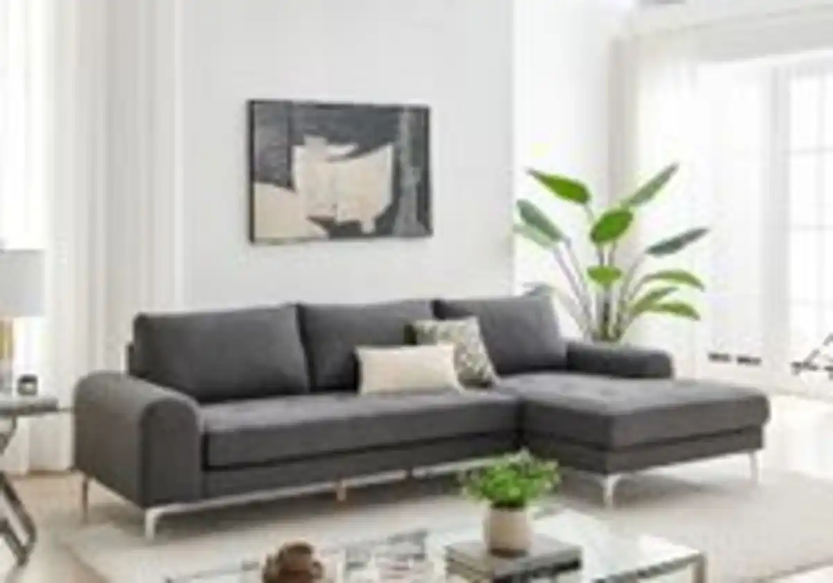 Bild 2 von Modernes Ecksofa mit gepolsterte Kissen, ca. 285 x 152/93 x 88 cm - Grau