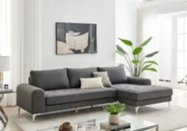 Bild 2 von Modernes Ecksofa mit gepolsterte Kissen, ca. 285 x 152/93 x 88 cm - Grau