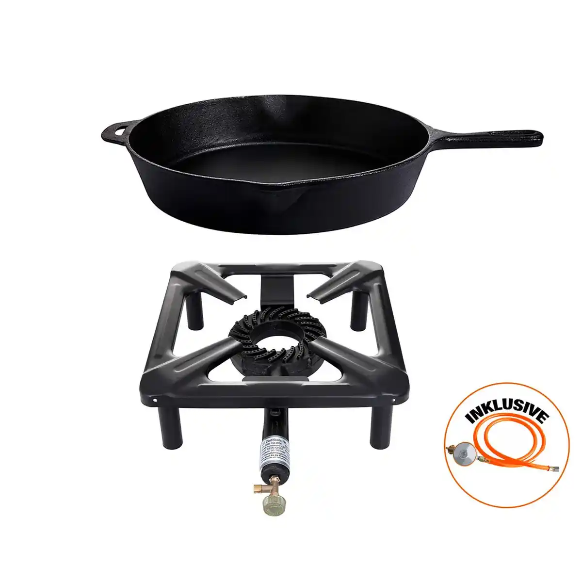 Bild 1 von Hockerkocher ohne Zündsicherung, Gusspfanne Ø 39 cm, Camping, Freizeit, Profiköche