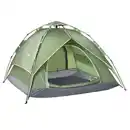 Bild 1 von Doppelzelt Campingzelt Outdoorzelt Familienzelt Quick-Up-Zelt 2 Erwachsene + 1 Kind 4 Jahreszeiten wasserdicht Tragetasche 2 Türen Polyester + Glasfaser Dunkelgrün 210 x 210 x 140 cm