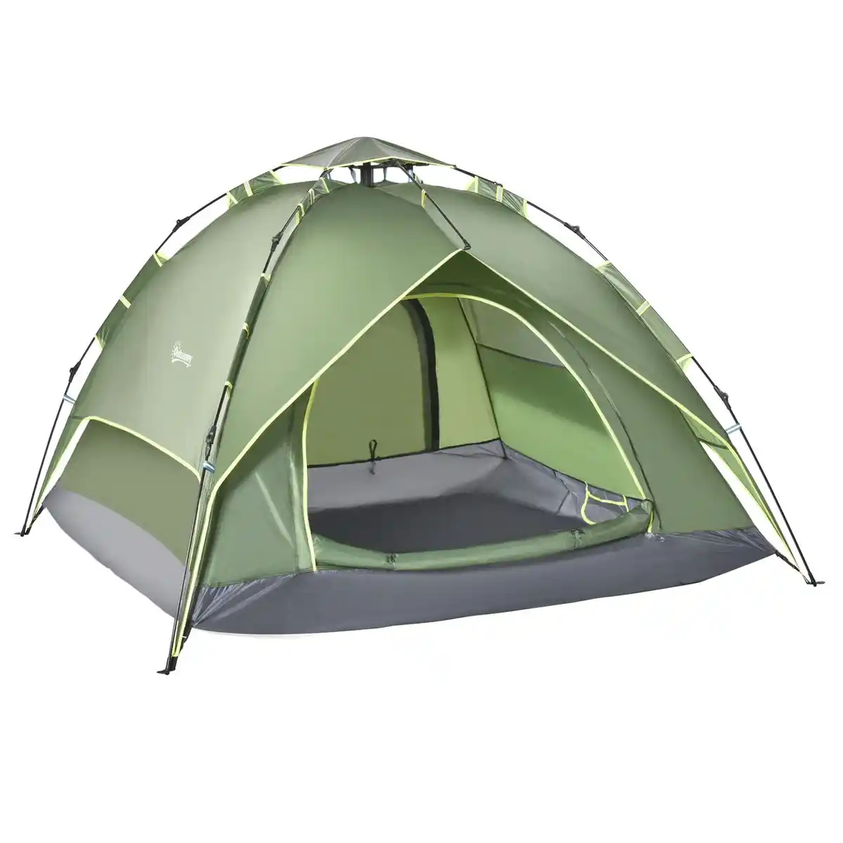 Bild 1 von Doppelzelt Campingzelt Outdoorzelt Familienzelt Quick-Up-Zelt 2 Erwachsene + 1 Kind 4 Jahreszeiten wasserdicht Tragetasche 2 Türen Polyester + Glasfaser Dunkelgrün 210 x 210 x 140 cm