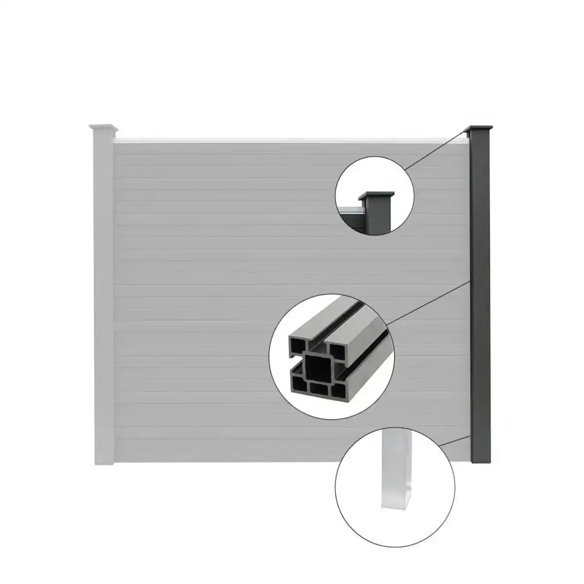 Bild 1 von WPC Sichtschutzzaun CORTEZA - 1 x Pfosten & Postkappe - Schwarz