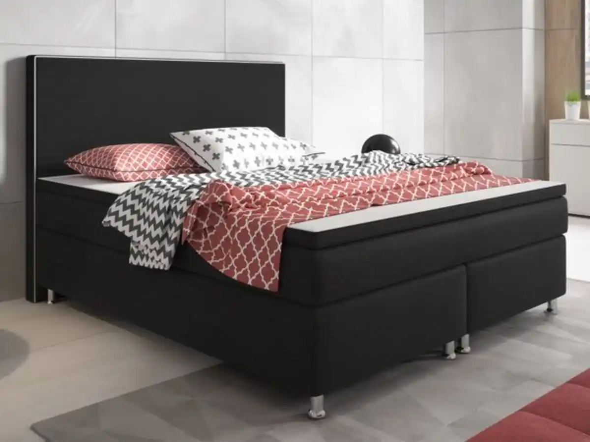 Bild 2 von Boxspringbett King Size 180x200 cm Webstoff Schwarz