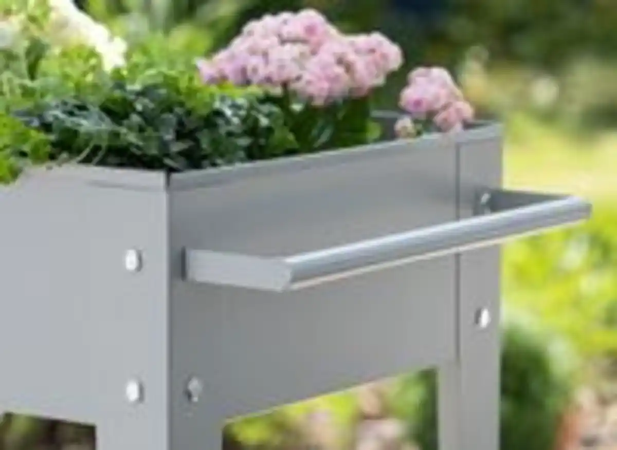 Bild 3 von Metall-Hochbeet mit 2 PU Rädern aus pulverbeschichteter Stahl, ca. 85 x 50 x 80 cm - Grau