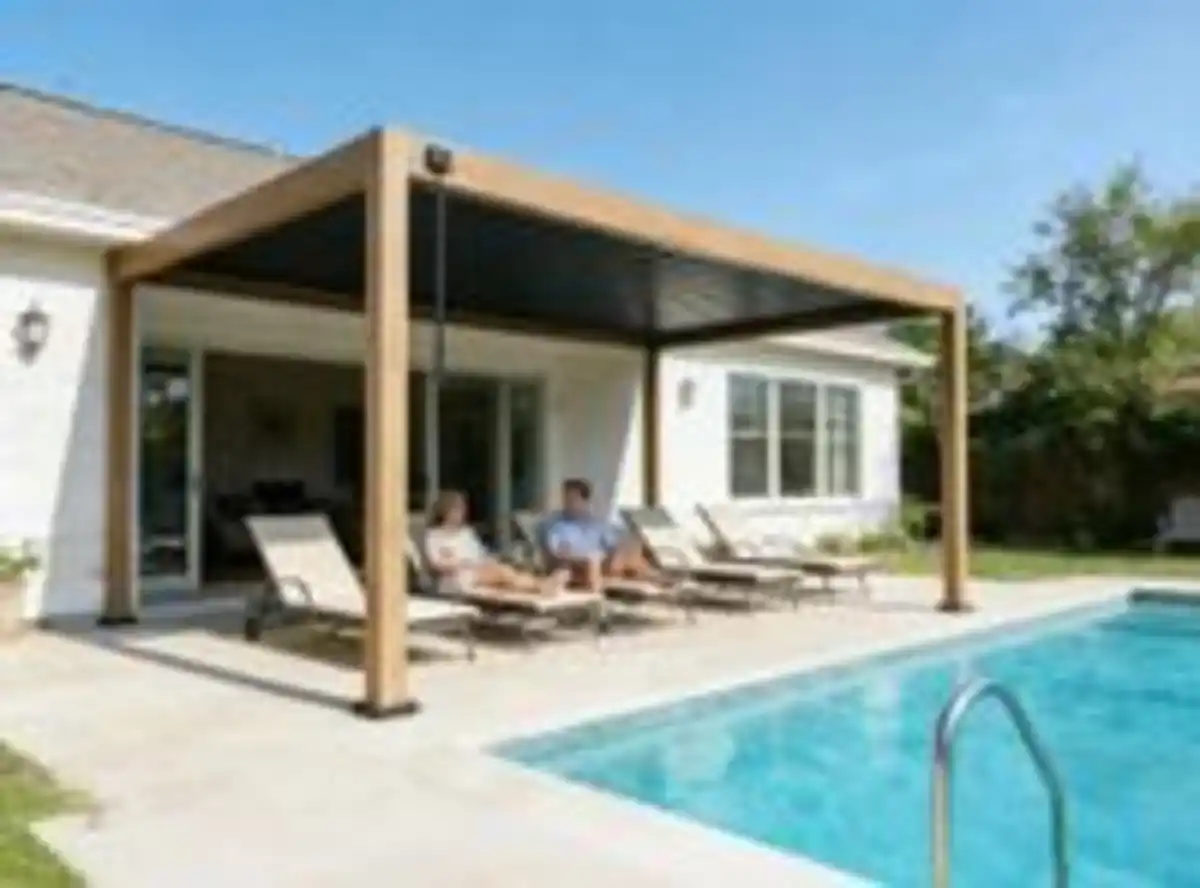 Bild 2 von Aluminium-Pergola mit beweglicher Flügeltür, ca. 3 x 3,6 m - Holzoptik