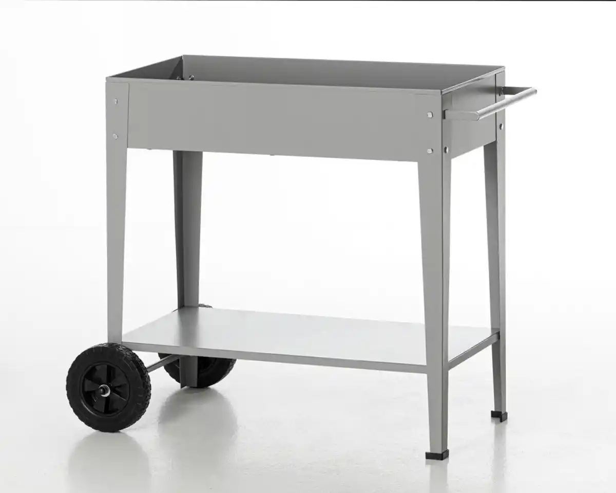 Bild 1 von Metall-Hochbeet mit 2 PU Rädern aus pulverbeschichteter Stahl, ca. 85 x 50 x 80 cm - Grau