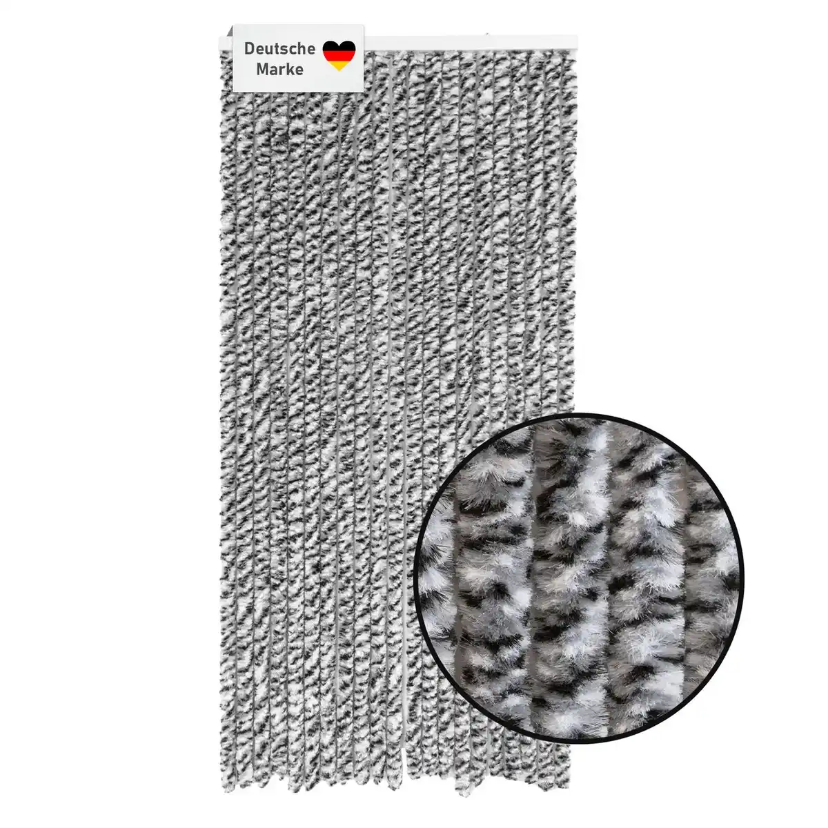 Bild 1 von Flauschvorhang 90x200cm schwarz-silber-weiß meliert, Fliegenschutz, Türvorhang Wohnwagen