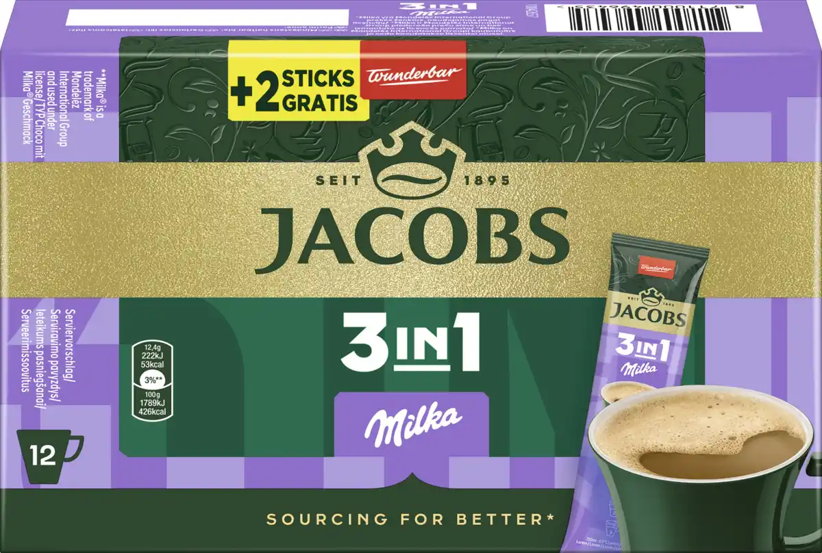 Bild 1 von Jacobs 3in1 Milka Sticks 10+2, 148,8 g