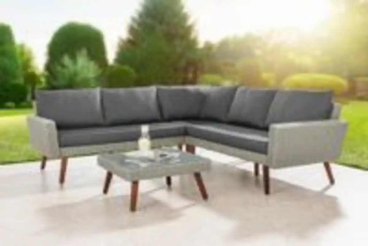 Bild 2 von 13tlg. Ecklounge-Set ALBANY aus Aluminium & Holz inkl. Polsterauflage, grau
