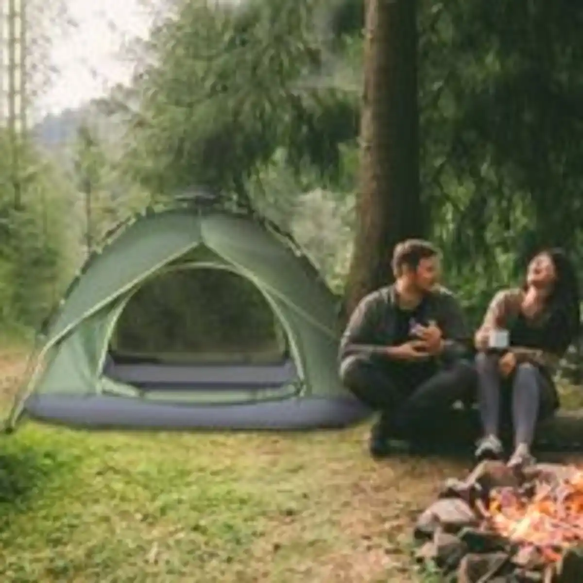 Bild 3 von Doppelzelt Campingzelt Outdoorzelt Familienzelt Quick-Up-Zelt 2 Erwachsene + 1 Kind 4 Jahreszeiten wasserdicht Tragetasche 2 Türen Polyester + Glasfaser Dunkelgrün 210 x 210 x 140 cm