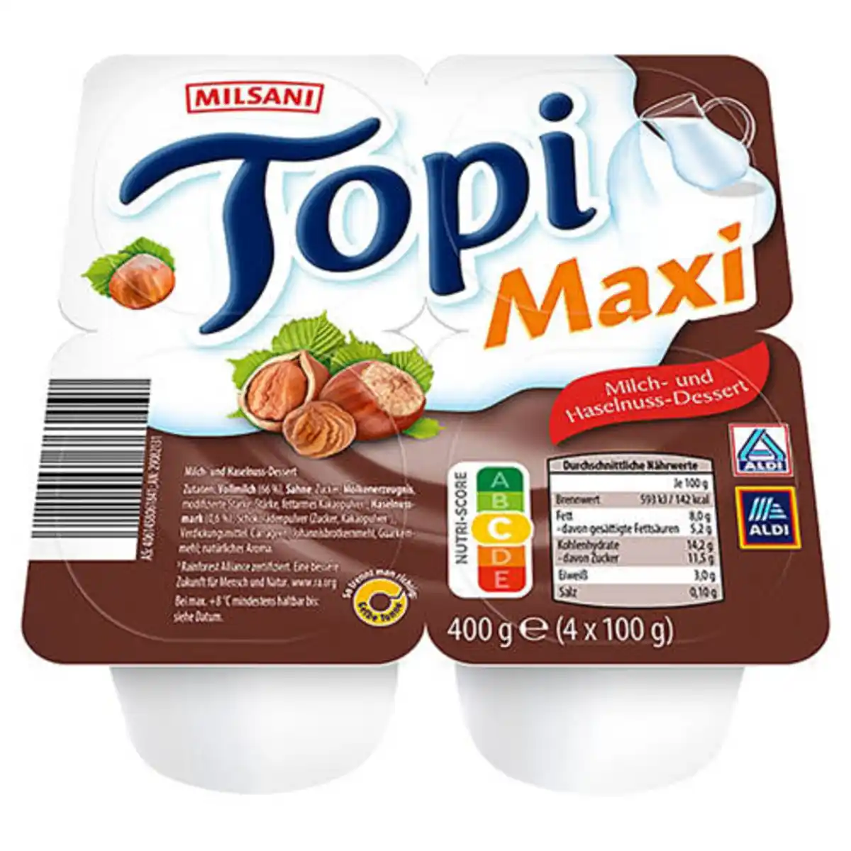 Bild 1 von MILSANI Topi-Dessert 4 x 100 g, Milch und Haselnuss